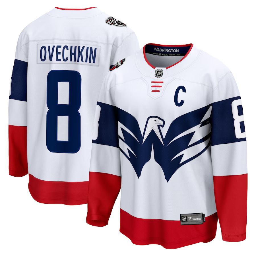 Men Washington Capitals #8 Alexander Ovechkin Fanatics Branded White 2023 NHL Stadium Series Breakaway Player Jersey
